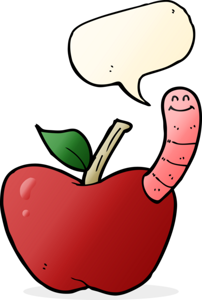 bir insan tarafından çizilmiş konuşma baloncuklu kurtlu çizgi film elması