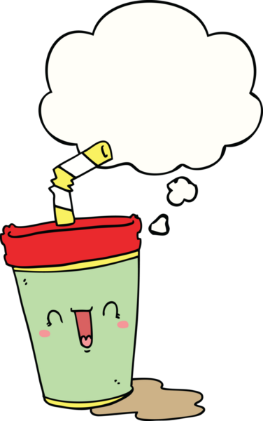 Bir insan tarafından çizilmiş düşünce baloncuklu tatlı karikatür soda.