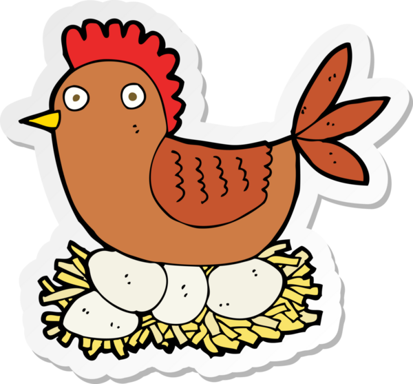 Bir insan tarafından çizilmiş yumurtaların üzerine çizgi film tavuğu yapıştırması.