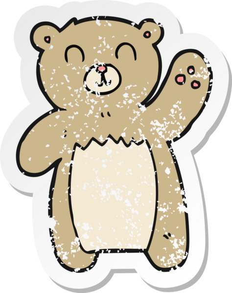 Bir insan tarafından çizilmiş oyuncak ayının gerilimli çıkartması.