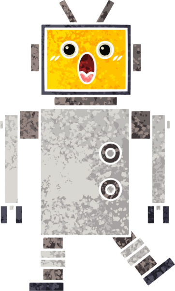 Bir insan tarafından çizilmiş bir robotun retro çizim tarzı karikatürü