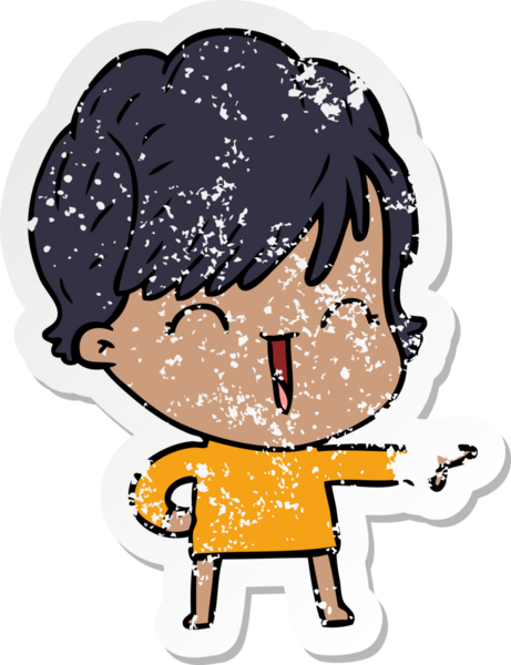 Bir insan tarafından çizilmiş, gülen bir karikatür çıkartması.