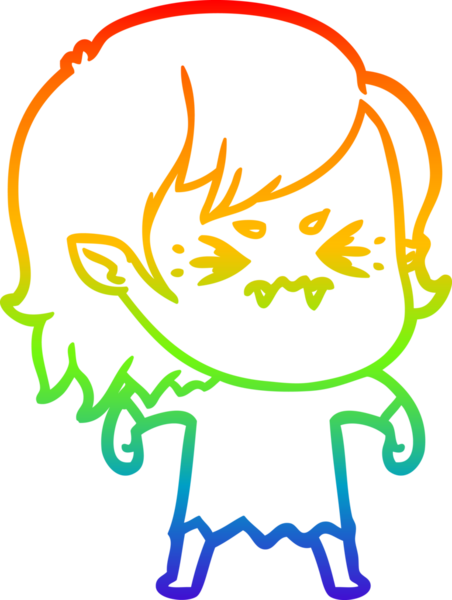 Gökkuşağı gradyan çizgi çizimi Bir insan tarafından çizilmiş rahatsız bir vampir kız çizgi filmi