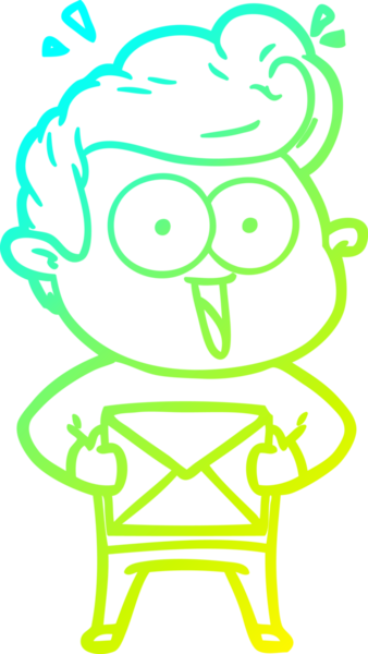 Bir insan tarafından çizilmiş bir zarfla bir çizgi film karakterinin soğuk çizgi çizimi.