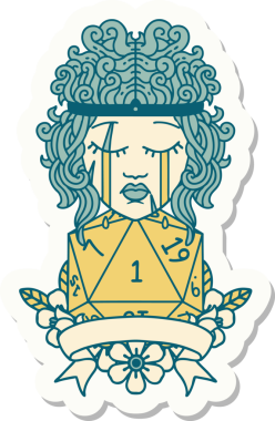 Bir insan tarafından çizilmiş doğal bir rulo ile ağlayan bir insan barbarının çıkartması.