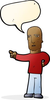 Bir insan tarafından çizilmiş konuşma balonuyla işaret eden sert çocuk çizgi filmi.