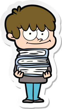 Bir insan tarafından çizilmiş mutlu bir çizgi film karakterinin çıkartması.