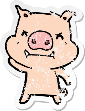 Bir insan tarafından çizilmiş kızgın çizgi film domuzunun sıkıntılı çıkartması.