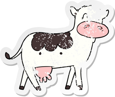 Bir insan tarafından çizilmiş bir mandıra ineğinin sıkıntılı çıkartması.