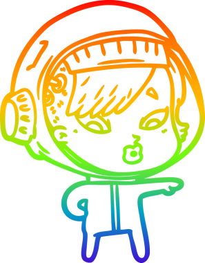 Gökkuşağı gradyan çizgi çizimi bir insan tarafından çizilmiş astronot bir kadın.