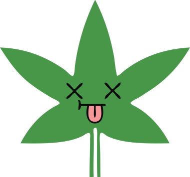 Bir insan tarafından çizilmiş marihuana yaprağının düz renkli retro karikatürü