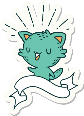 Bir insan tarafından çizilmiş dövme stili mutlu bir kedi.