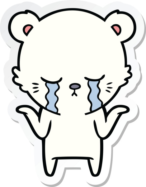 Ağlayan bir karikatür kutup ayısının çıkartması bir insan tarafından çizilmiş omuzlarını silkiyor.