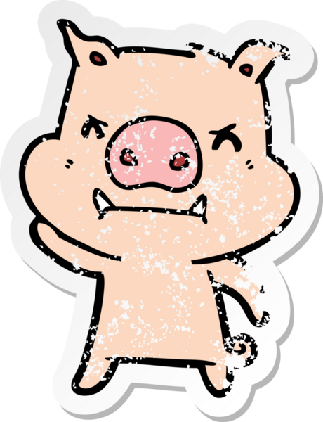 Bir insan tarafından çizilmiş kızgın çizgi film domuzunun sıkıntılı çıkartması.