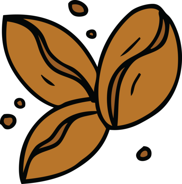 Bir insan tarafından çizilmiş üç kahve çekirdeği karalaması.