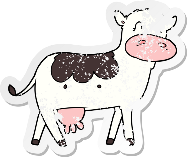 Bir insan tarafından çizilmiş bir mandıra ineğinin sıkıntılı çıkartması.