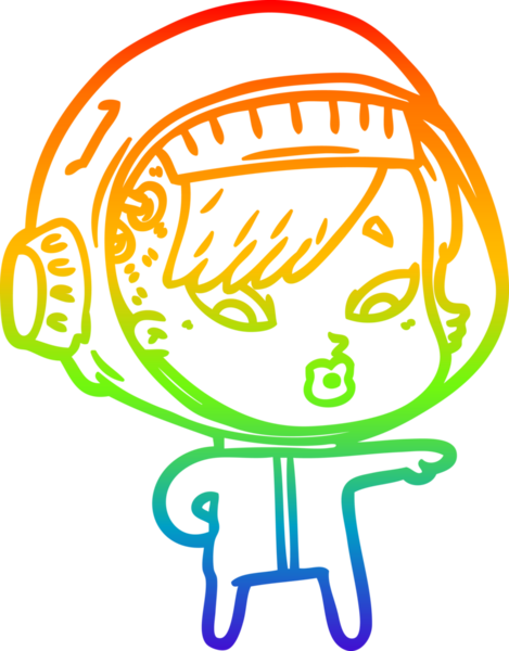 Gökkuşağı gradyan çizgi çizimi bir insan tarafından çizilmiş astronot bir kadın.