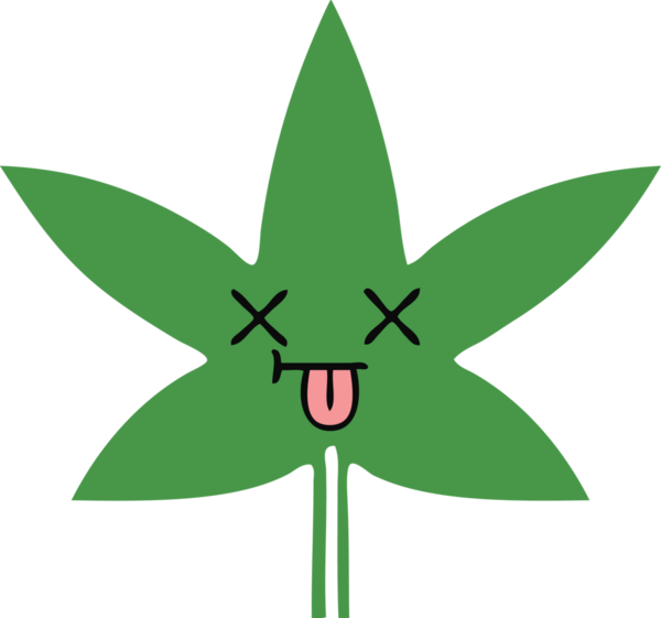 Bir insan tarafından çizilmiş marihuana yaprağının düz renkli retro karikatürü