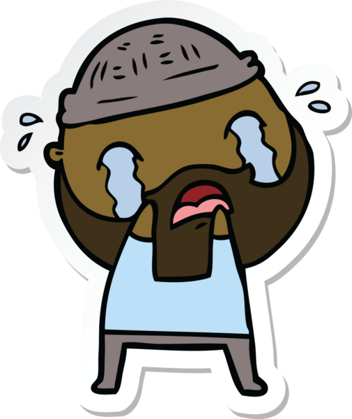 Bir insan tarafından çizilmiş ağlayan sakallı bir adamın çıkartması.