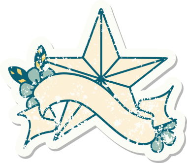 Bir insan tarafından çizilmiş bir yıldızın sancağı olan eski bir etiket.