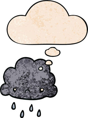 Düşünce baloncuklu karikatür fırtına bulutu bir insan tarafından çizilmiş grunge doku tarzı