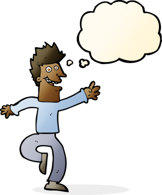 Bir insan tarafından çizilmiş düşünce balonlu mutlu adam çizgi filmi.