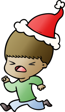 Bir insan tarafından çizilmiş Noel Baba şapkası giymiş stresli bir adamın el çizimi karikatürü.