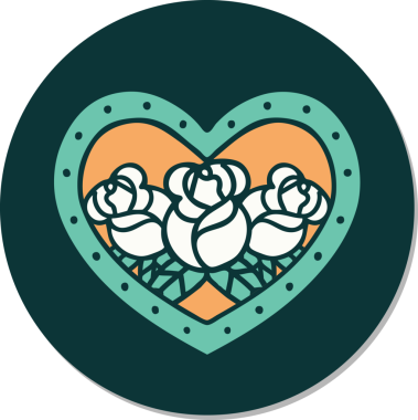 Geleneksel kalp stili dövme çıkartması ve bir insan tarafından çizilmiş çiçekler.