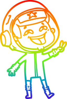 Gökkuşağı gradyan çizgi çizimi Bir insan tarafından çizilmiş gülen astronot