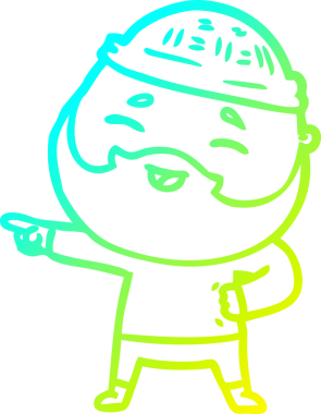 Bir insan tarafından çizilmiş, mutlu, sakallı, çizgi film karakteri.