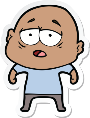 Bir insan tarafından çizilmiş, yorgun, kel bir adamın çıkartması.