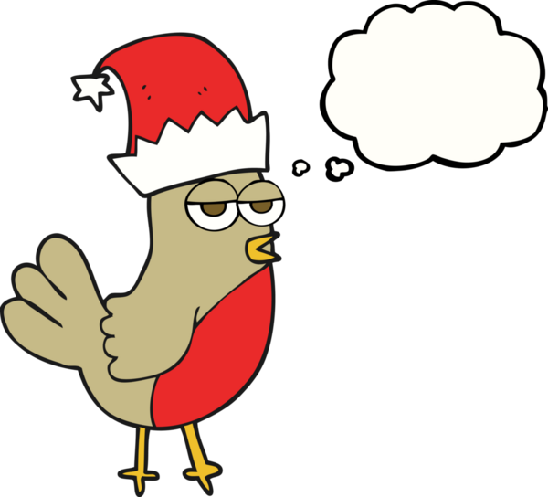 El yazısıyla çizilmiş düşünce balonu robin noel şapkası bir insan tarafından çizilmiş.