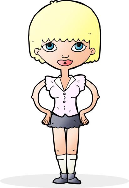 Bir insan tarafından çizilmiş kalçaları olan çizgi film kadını.