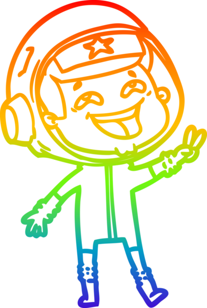 Gökkuşağı gradyan çizgi çizimi Bir insan tarafından çizilmiş gülen astronot