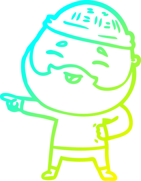 Bir insan tarafından çizilmiş, mutlu, sakallı, çizgi film karakteri.