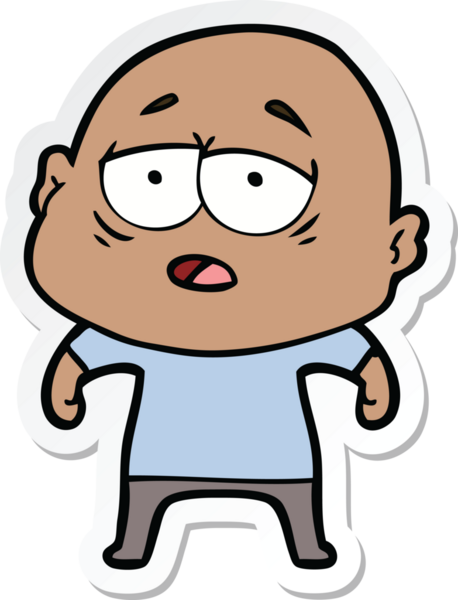 Bir insan tarafından çizilmiş, yorgun, kel bir adamın çıkartması.