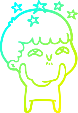 Bir çizgi film karakteri, bir insan tarafından çizilmiş soğuk gradyan çizimi.