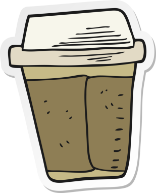 Bir insan tarafından çizilmiş çizgi film kahvesinin çıkartması.