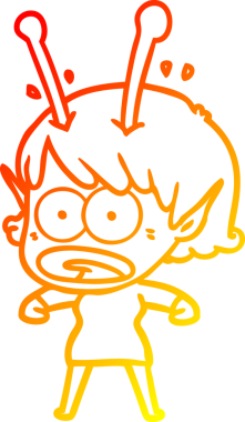 Bir çizgi film karakteri, bir insan tarafından çizilmiş bir uzaylı kız çizimi.