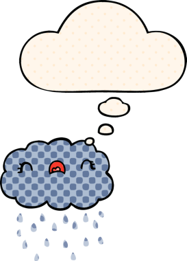 Bir insan tarafından çizilmiş çizgi roman tarzında düşünce baloncuğu olan şirin bir çizgi film bulutu.