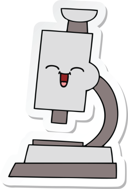 Bir insan tarafından çizilmiş şirin bir mikroskop etiketi.