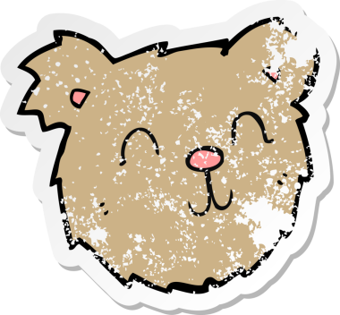 Bir insan tarafından çizilmiş mutlu oyuncak ayı suratlı karikatürün gerilimli yapıştırması.