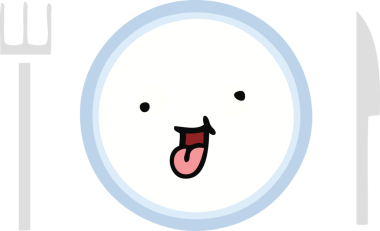 Bir insan tarafından çizilmiş yemek tabağının düz renkli retro karikatürü