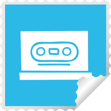 Bir insan tarafından çizilmiş eski bir kasetin kare soyulmuş etiket karikatürü