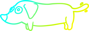 Bir insan tarafından çizilmiş küçük bir köpeğin soğuk eğimli çizgisi.