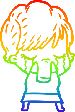 Gökkuşağı gradyan çizimi bir insan tarafından çizilmiş ağlayan bir çizgi kadın çizimi