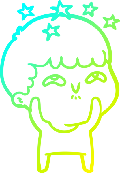 Bir çizgi film karakteri, bir insan tarafından çizilmiş soğuk gradyan çizimi.