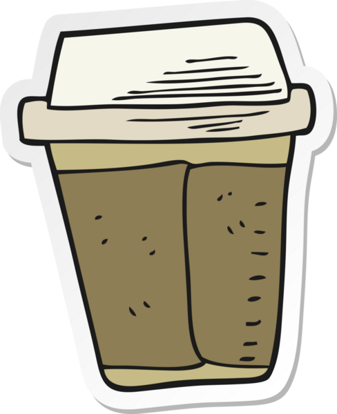 Bir insan tarafından çizilmiş çizgi film kahvesinin çıkartması.