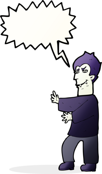 Bir insan tarafından çizilmiş, konuşma balonu olan bir vampir.