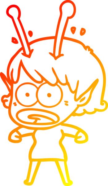 Bir çizgi film karakteri, bir insan tarafından çizilmiş bir uzaylı kız çizimi.